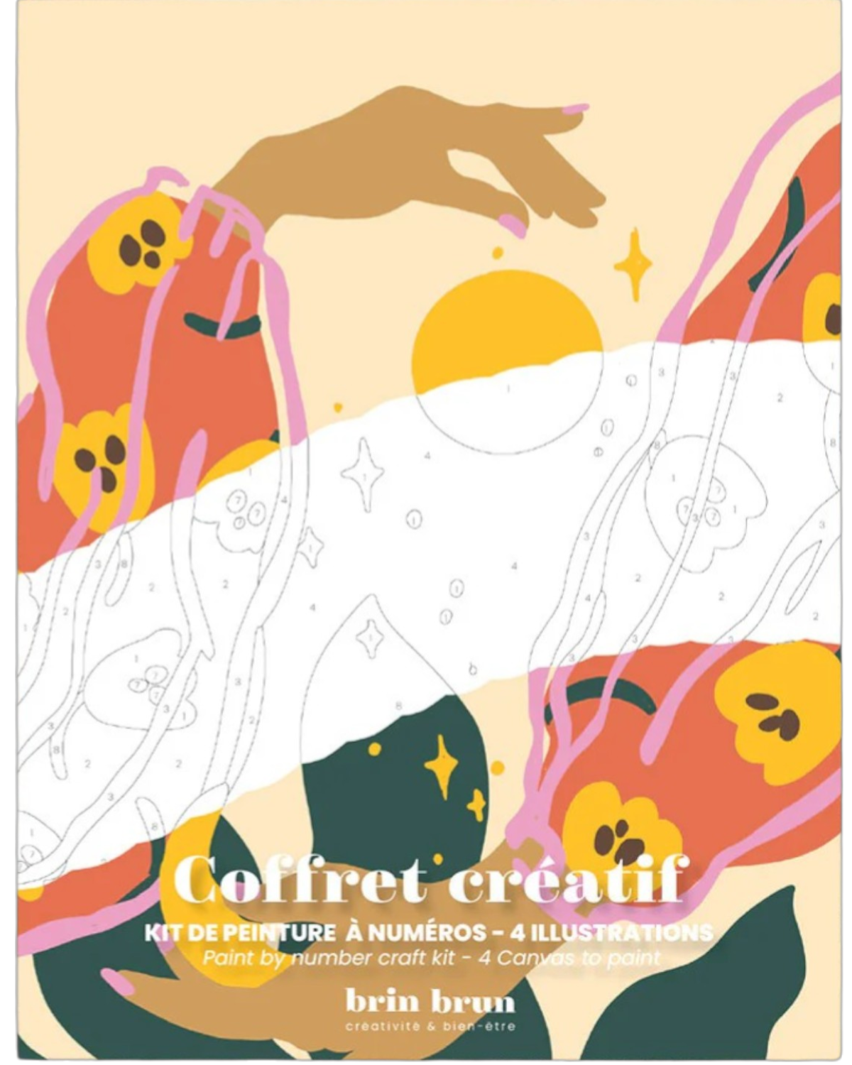 Kit de peinture par numéros Astral, coffret créatif 4 illustrations boho par Caroline Falcini