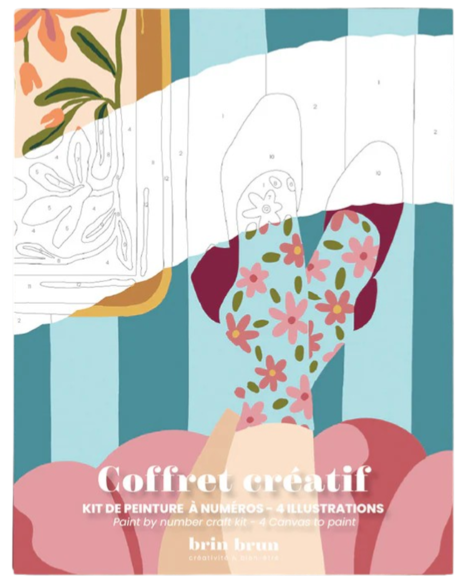 Kit de peinture par numéros Rétro bohème, coffret créatif 4 illustrations florales par Caroline Falcini