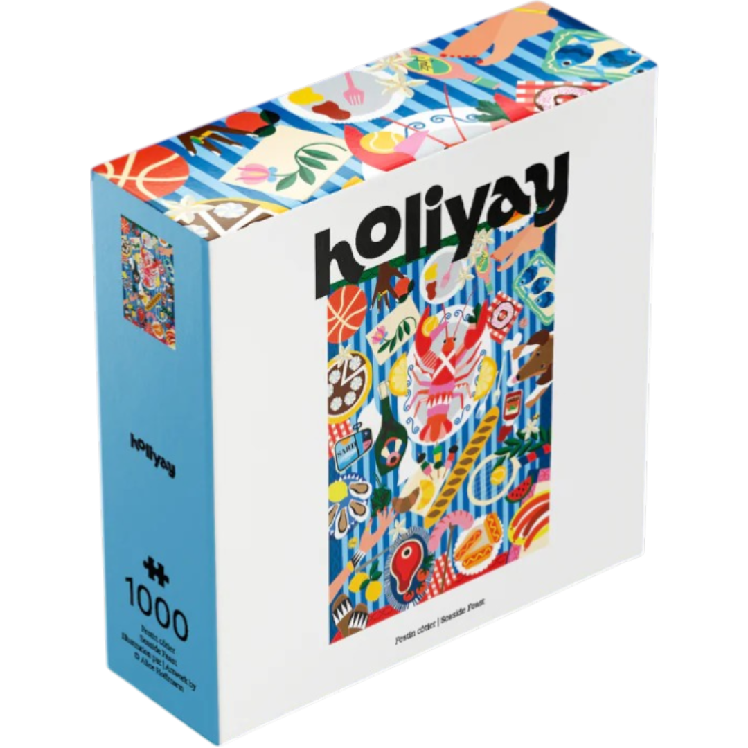 Puzzle 1000 pièces Holiyay - Festin côtier, illustration colorée de fruits de mer et mets estivaux