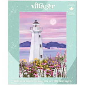 Puzzle 1000 pièces Villager - phare au coucher de soleil entouré de fleurs sauvages, artiste canadienne